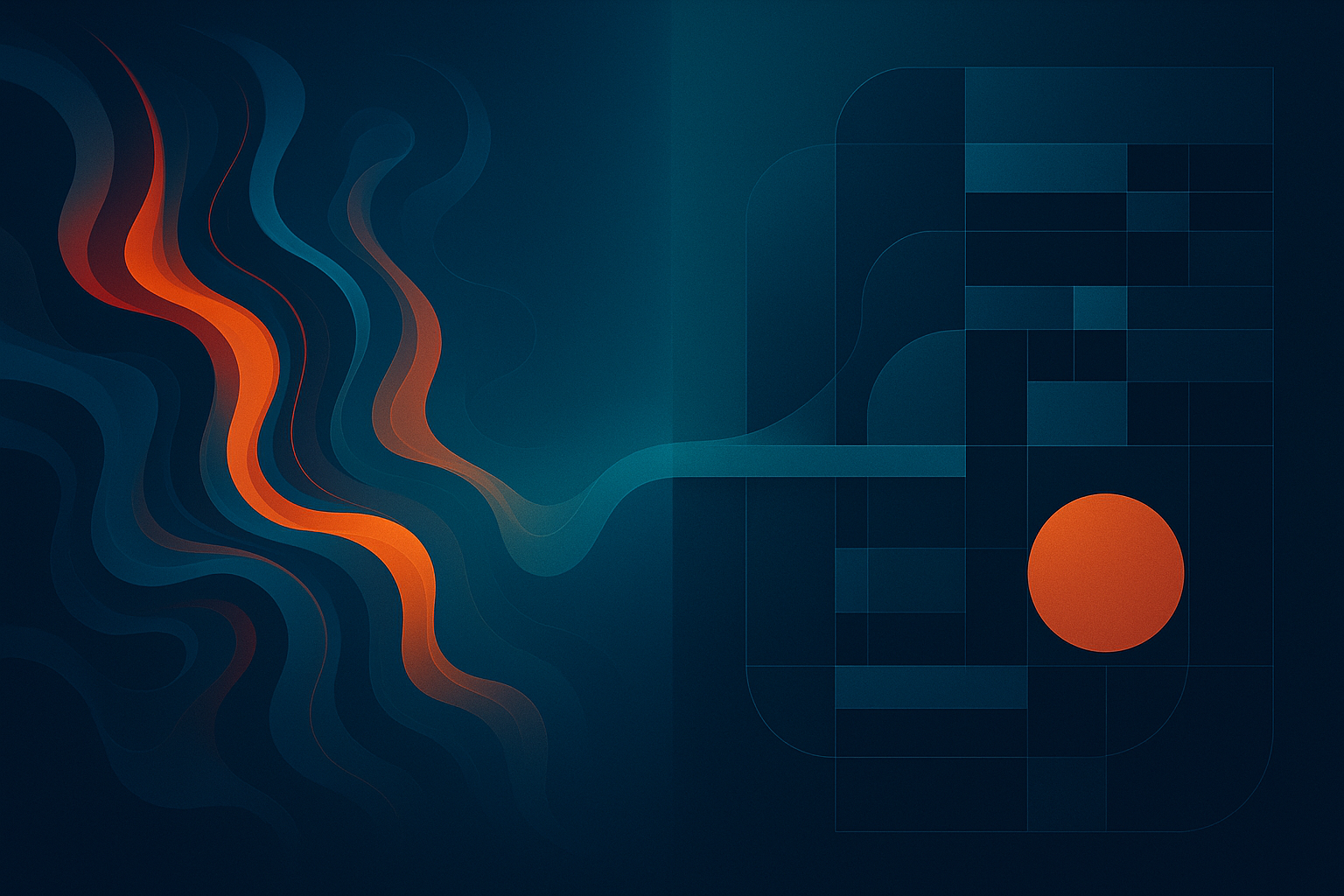 Abstract visual transition from chaotic AI experimentation to structured operational maturity with no text